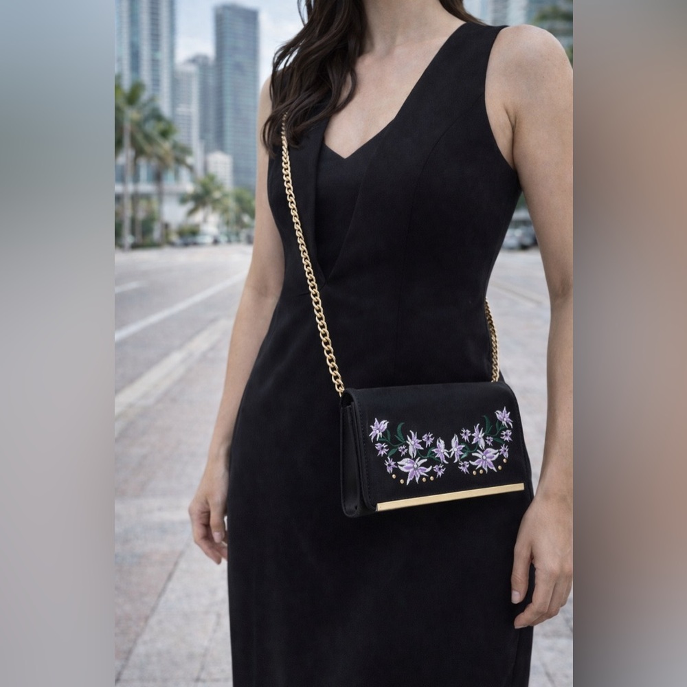 New Neiman Marcus PU Leather Black Crossbody Bag